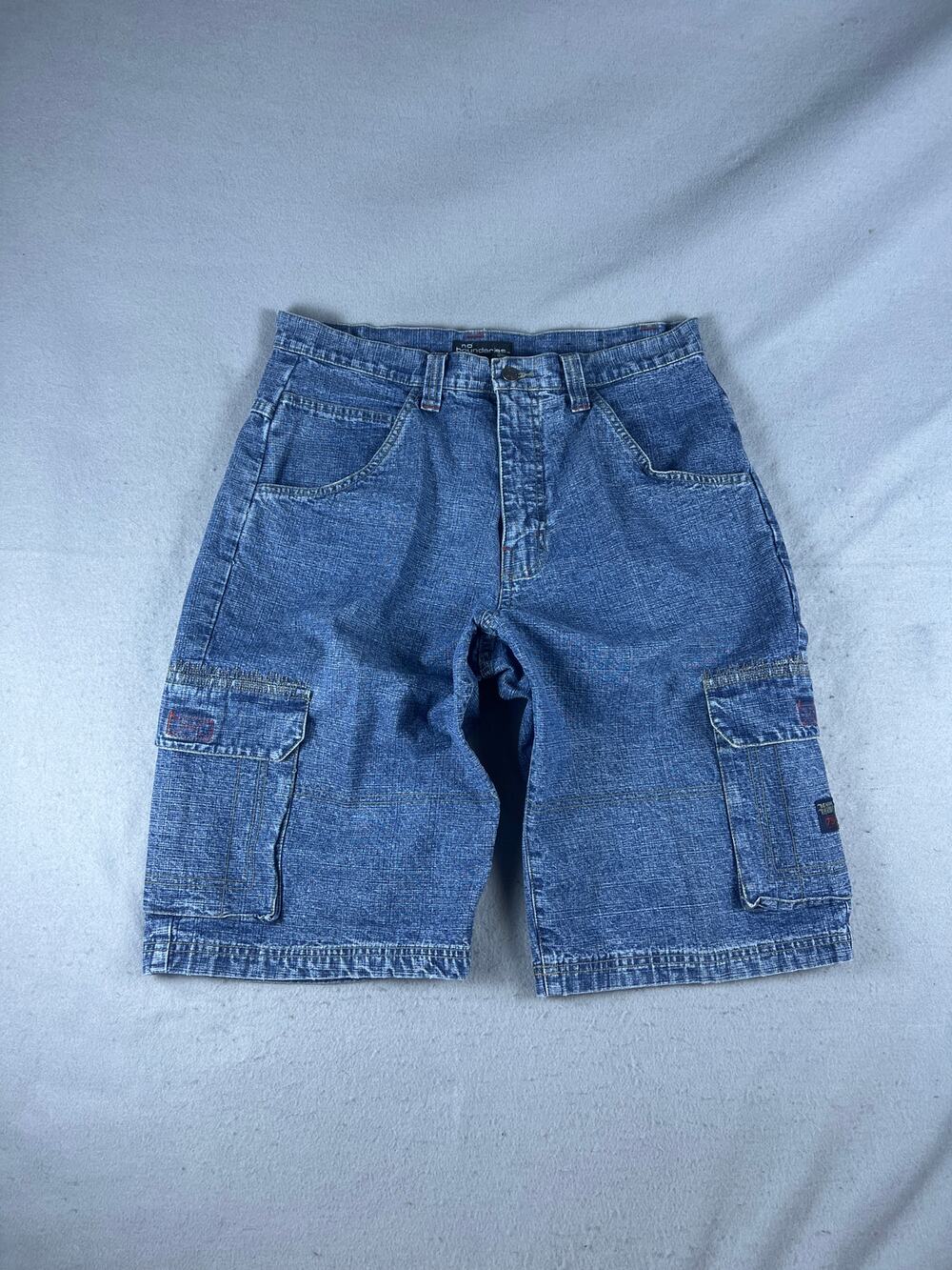 Vintage Y2K No Boundaries Denim Cargo Shorts Mens 34 Blue Baggy Utility Jorts